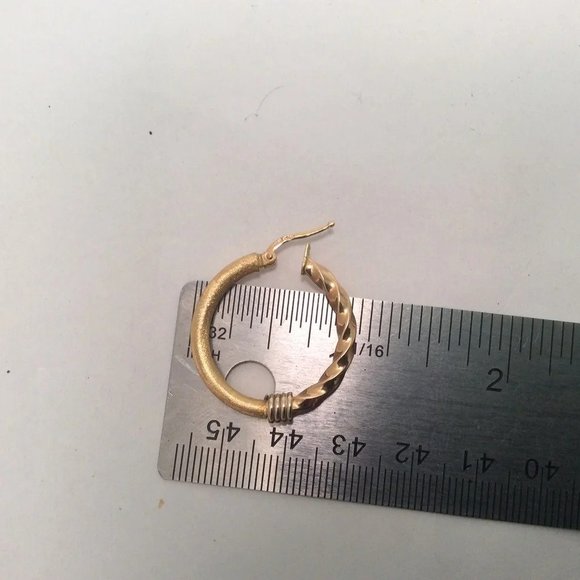 18K YELLOW Solid Real GOLD POLISHED PLAIN TWISTED HOOPS HOOP EARRINGS 1'' - Picture 8 of 8